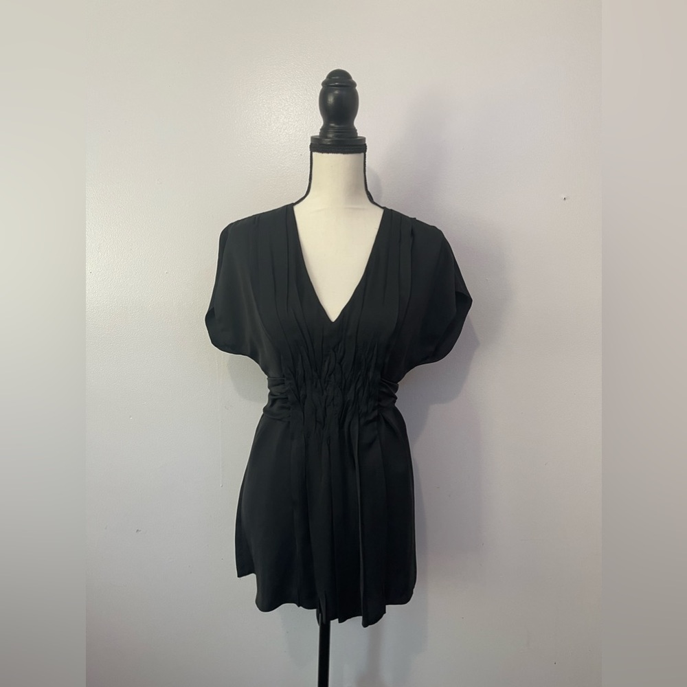 Authentic Vintage PRADA Black Satin Silk Top/Blouse with Tie